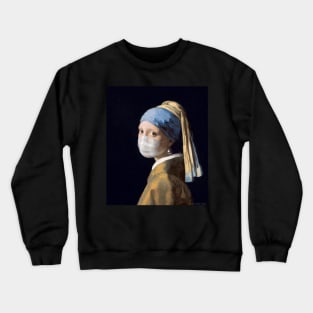 Famous Painting Girl with a Pearl Earring Wearing Mask Crewneck Sweatshirt